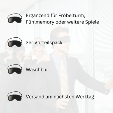 Die Augenbinden sind ergänzend für den Fröbelturm, das Fühlmemory, den Kreiselzeichner. 3er Set im Vorteilspack. Es ist waschbar. Versand am nächsten Werktag spätestens